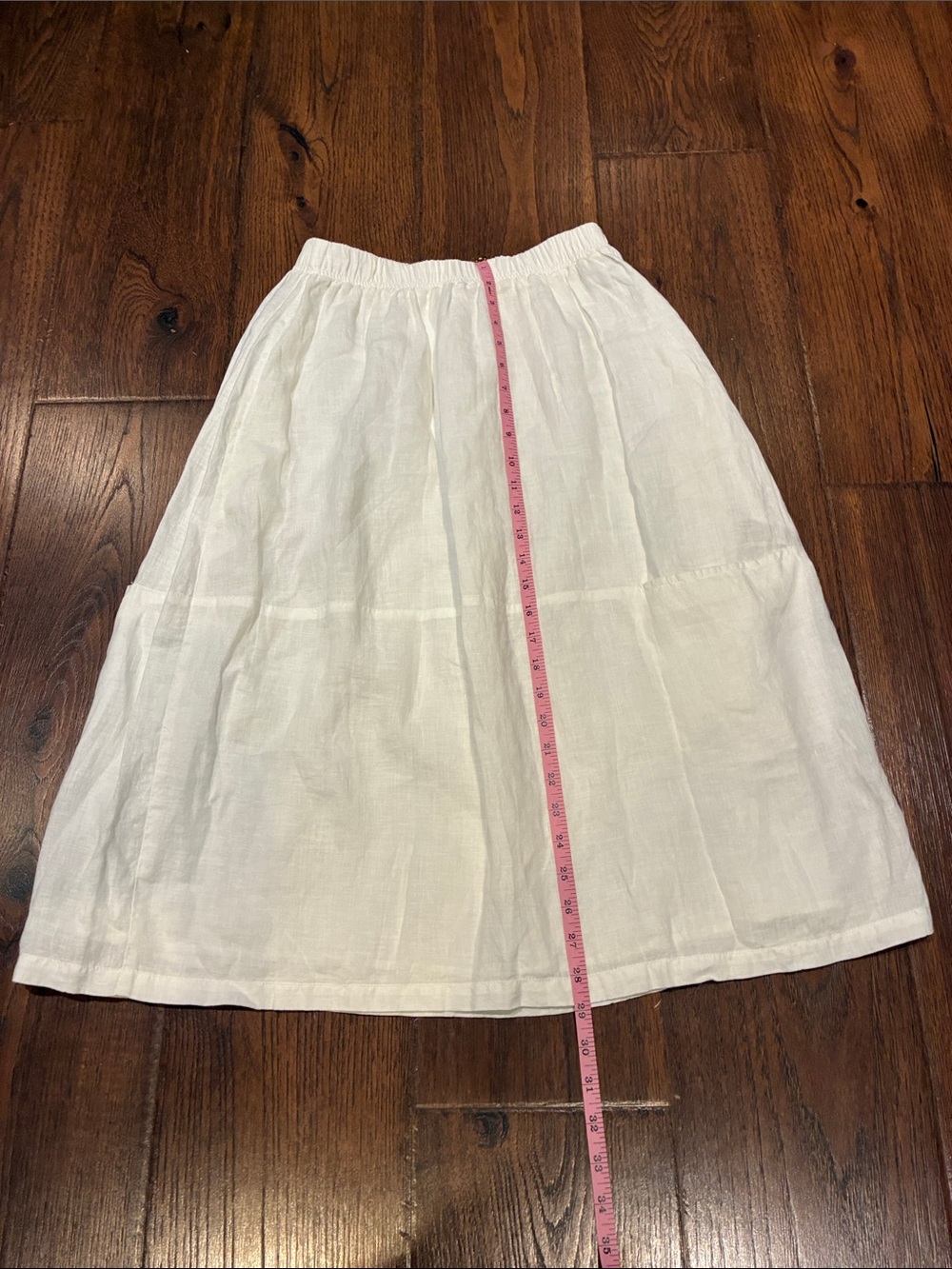 Eileen Fisher White Midi Linen Elastic-Waist Skirt - Picture 6 of 7